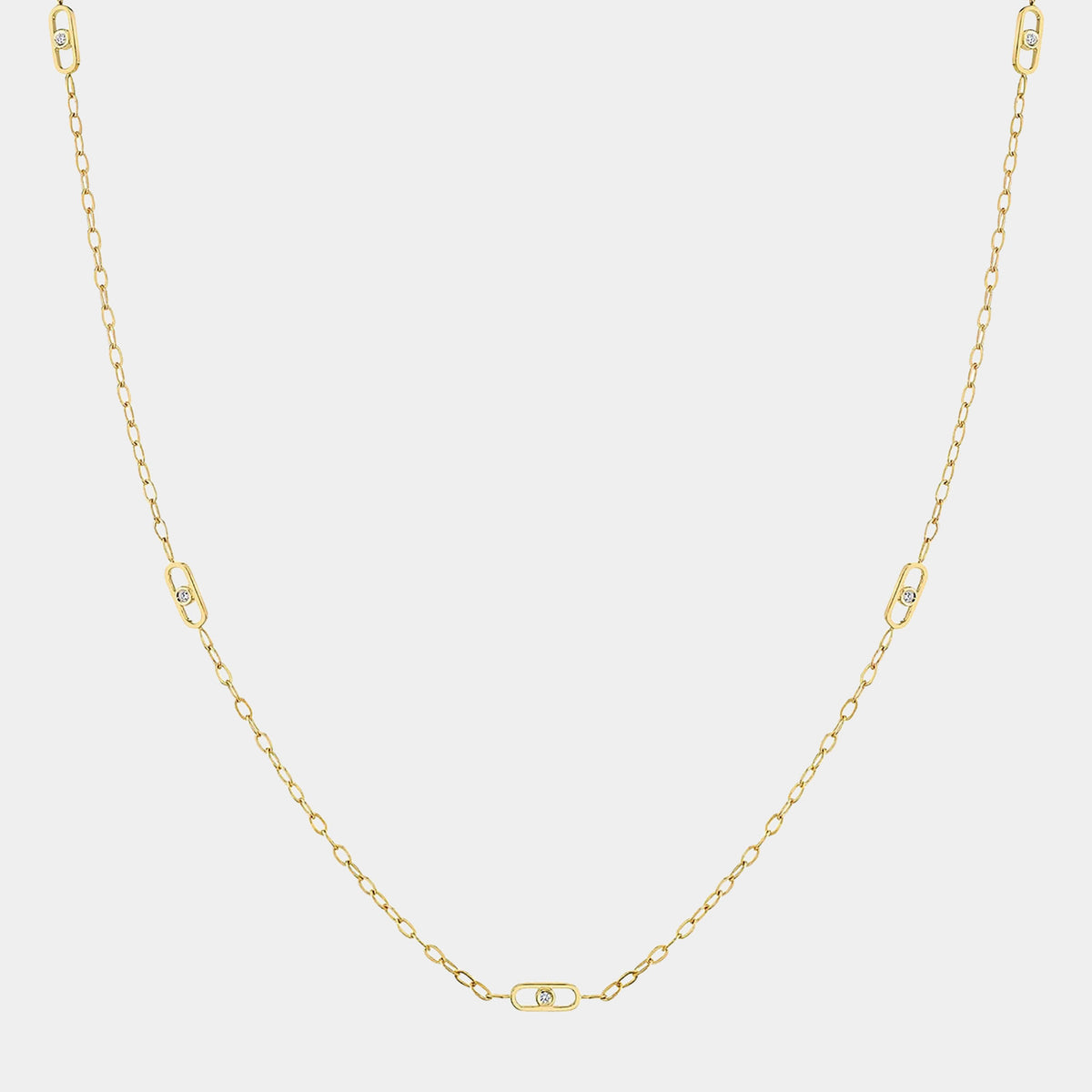 Streamlined Diamond Station Necklace in 14K Yellow Gold