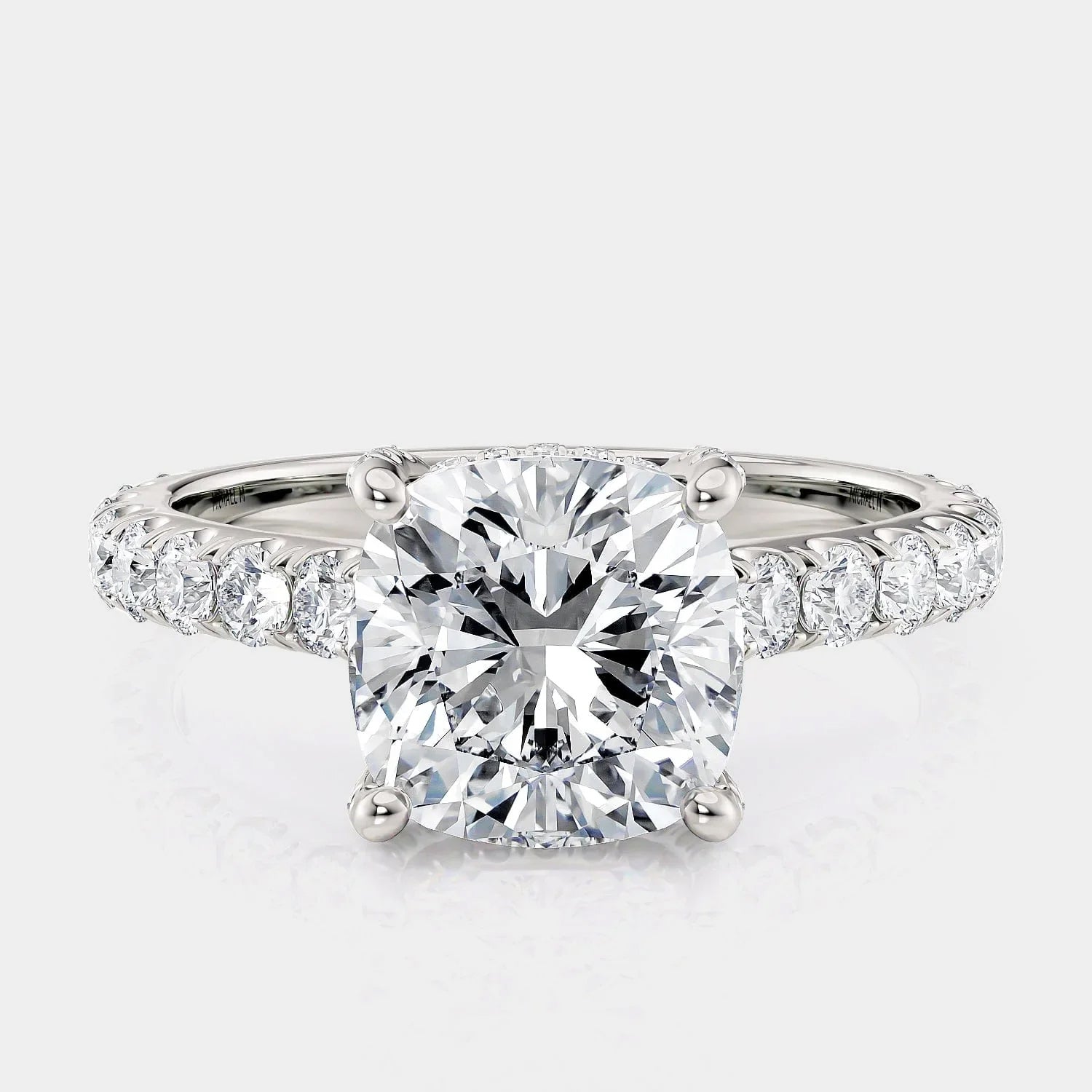 Cushion Pavé Platinum Engagement Ring - R780