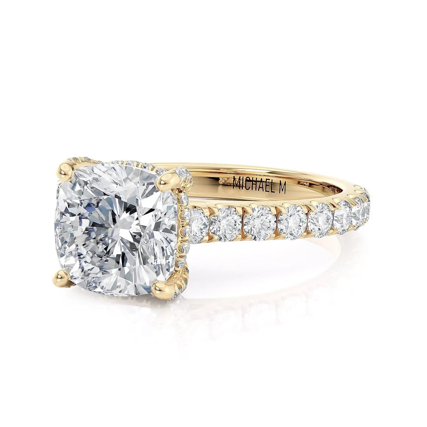 Cushion Pavé 18k Yellow Gold Engagement Ring - R780
