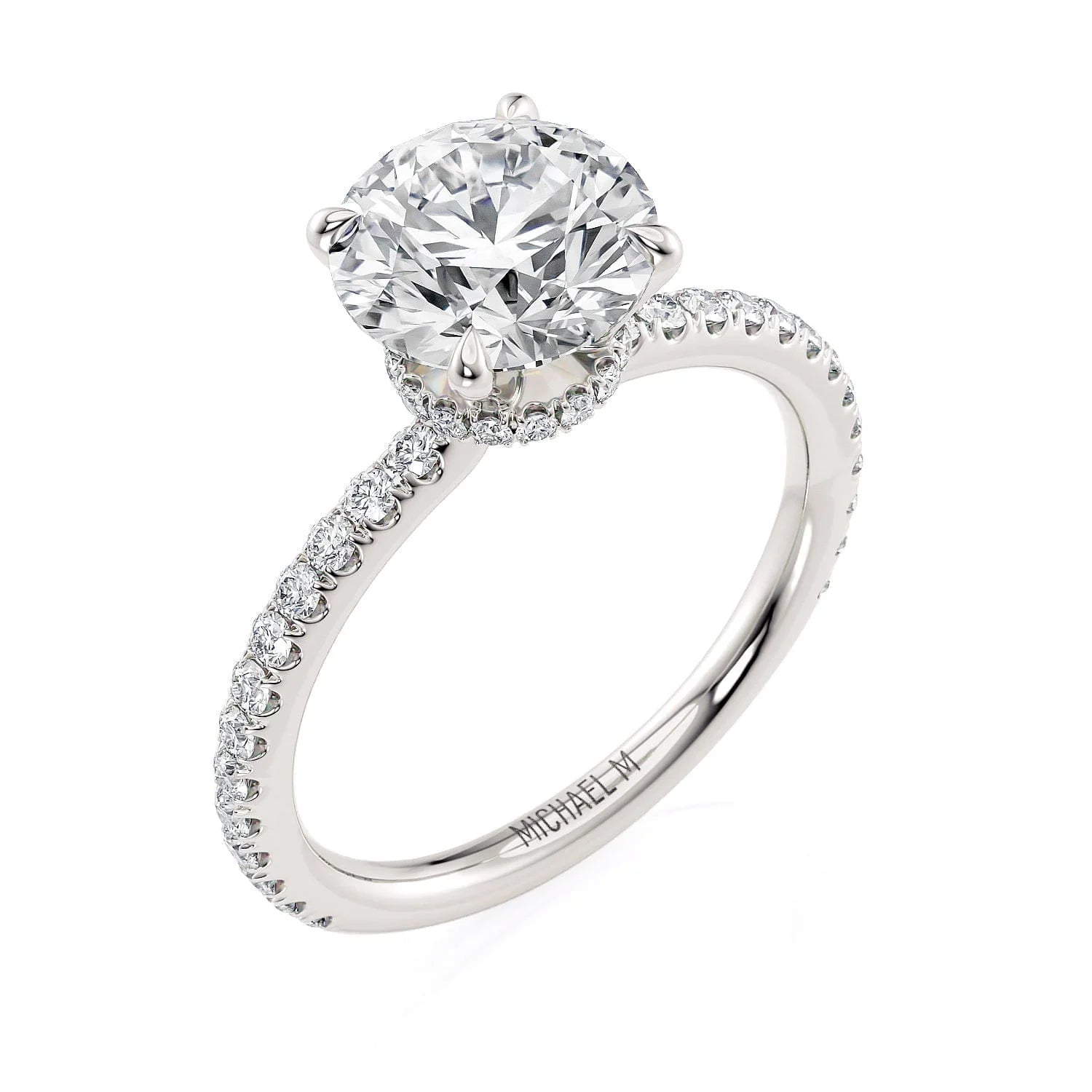 Round Pavé 18k Platinum Engagement Ring - R804