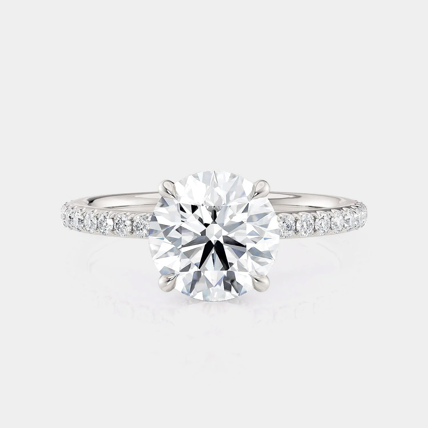 Round Pavé 18k White Gold Engagement Ring - R804