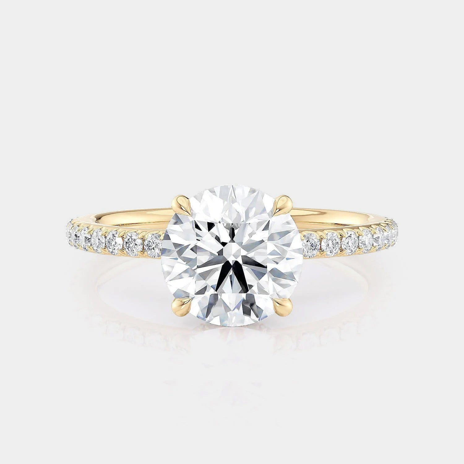 Round Pavé 18k Yellow Gold Engagement Ring - R804