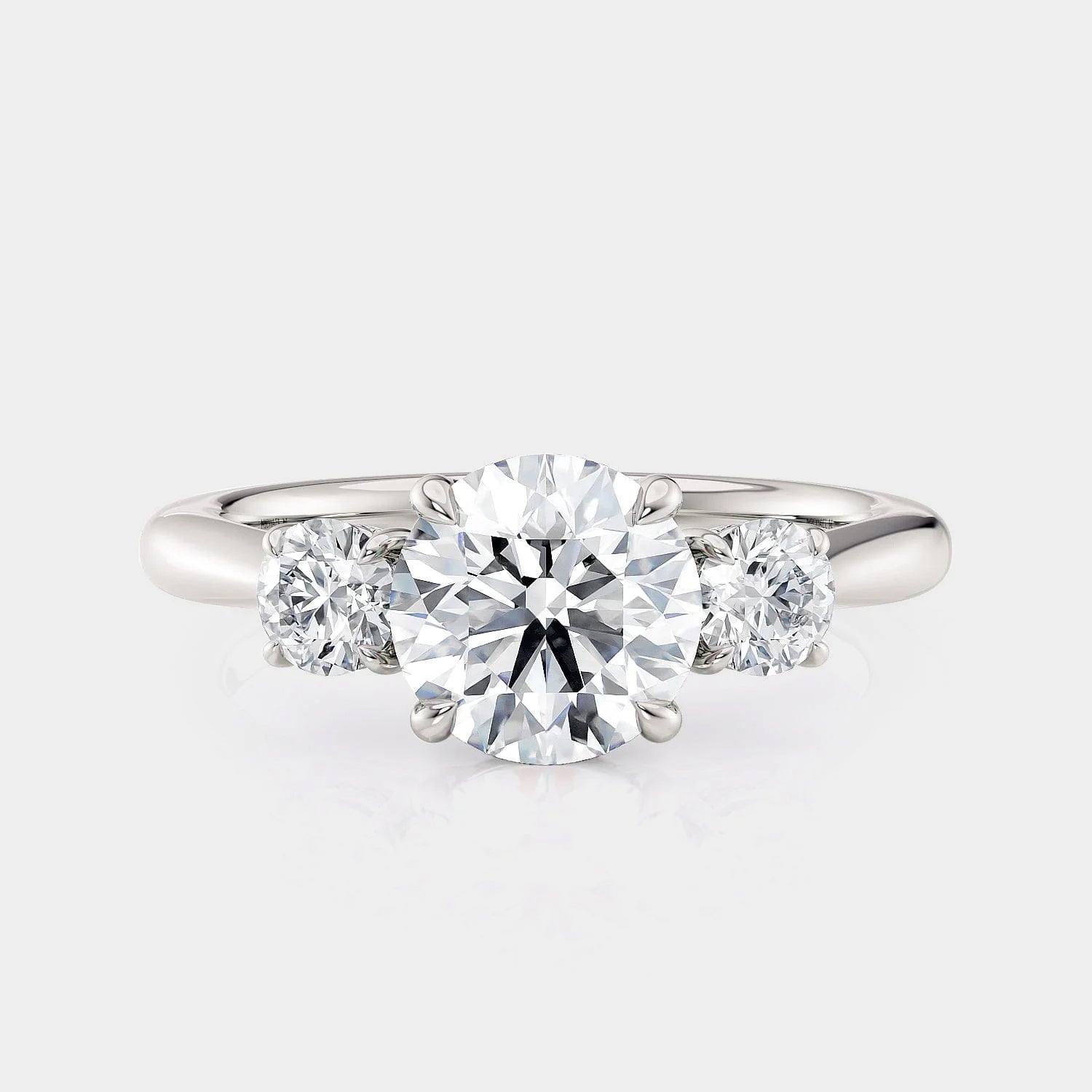 Round Three-stone 18k White Gold Engagement Ring - R805