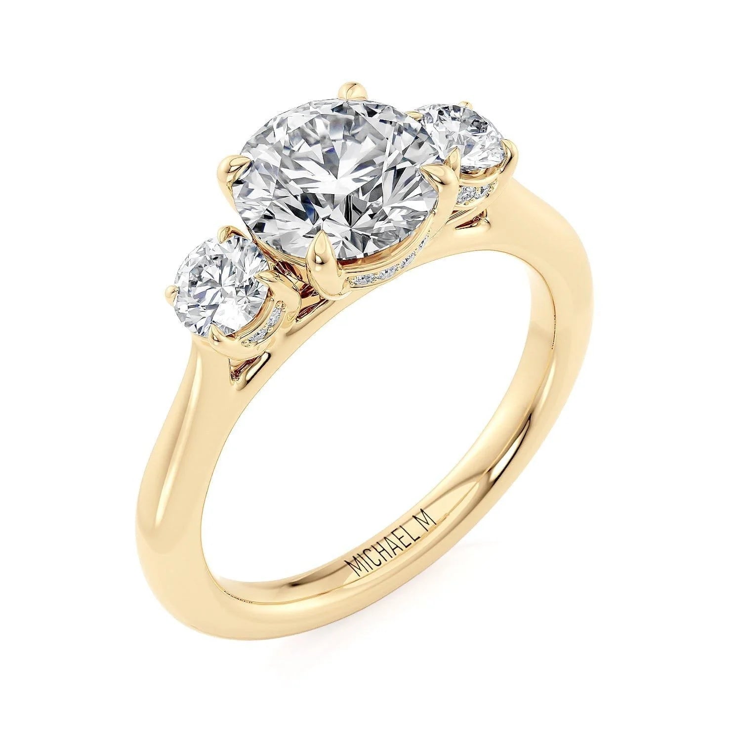 Round Three-stone 18k Yellow Gold Engagement Ring - R805