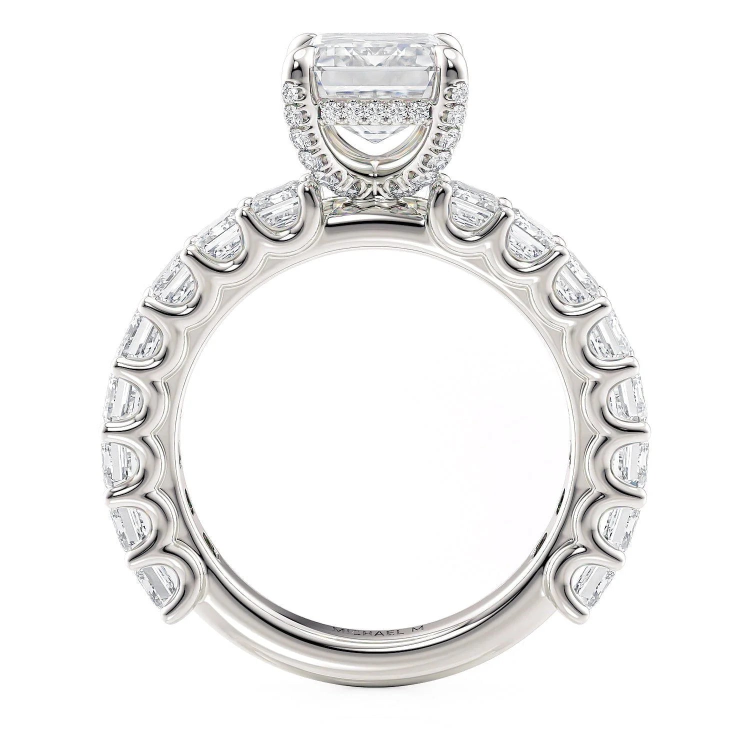 Emerald Side Stone Platinum Engagement Ring - R810