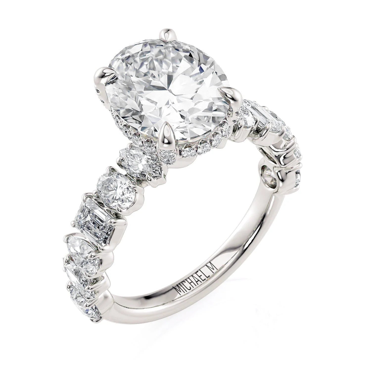 Oval Side Stone Platinum Engagement Ring - R814