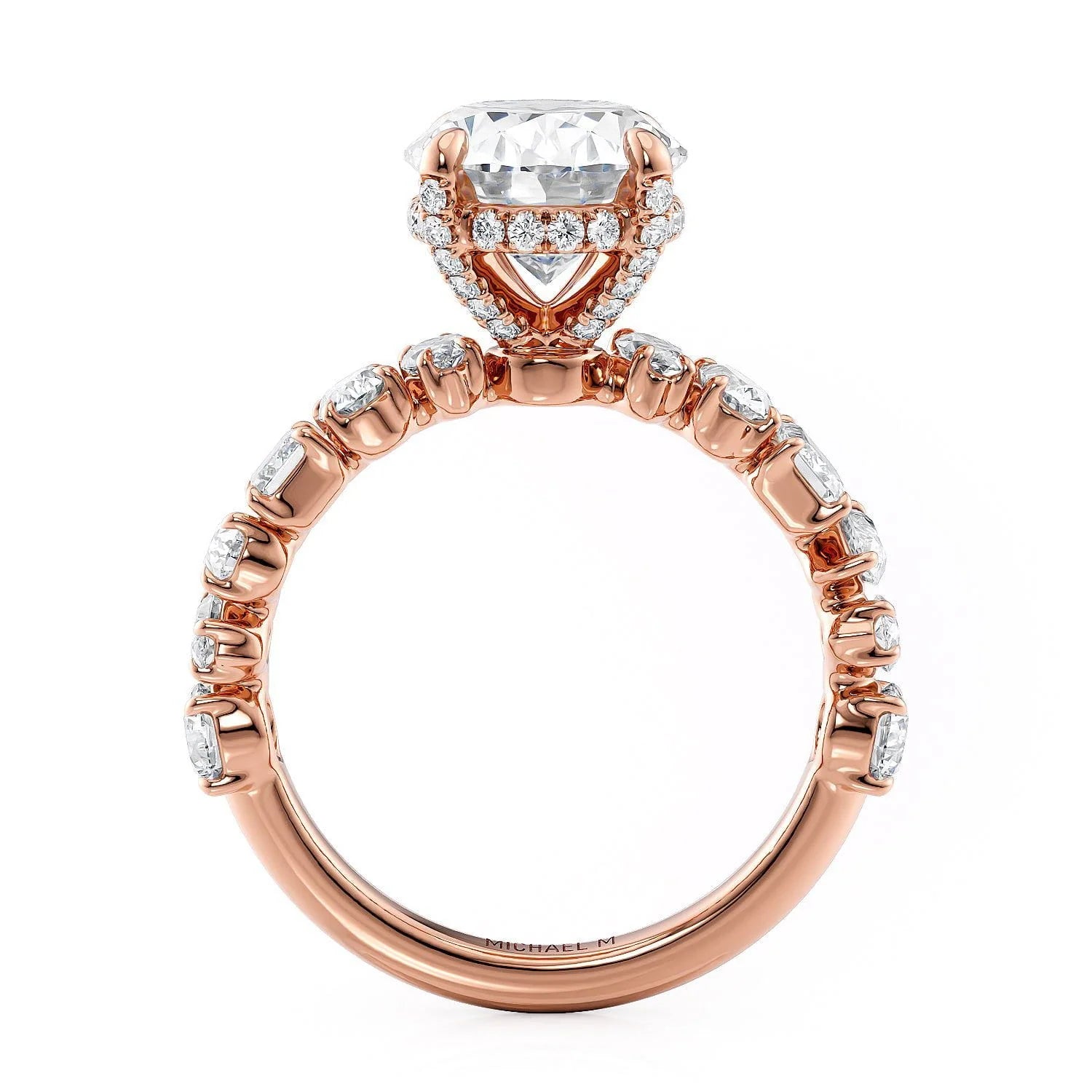 Oval Side Stone 18k Rose Gold Engagement Ring - R814