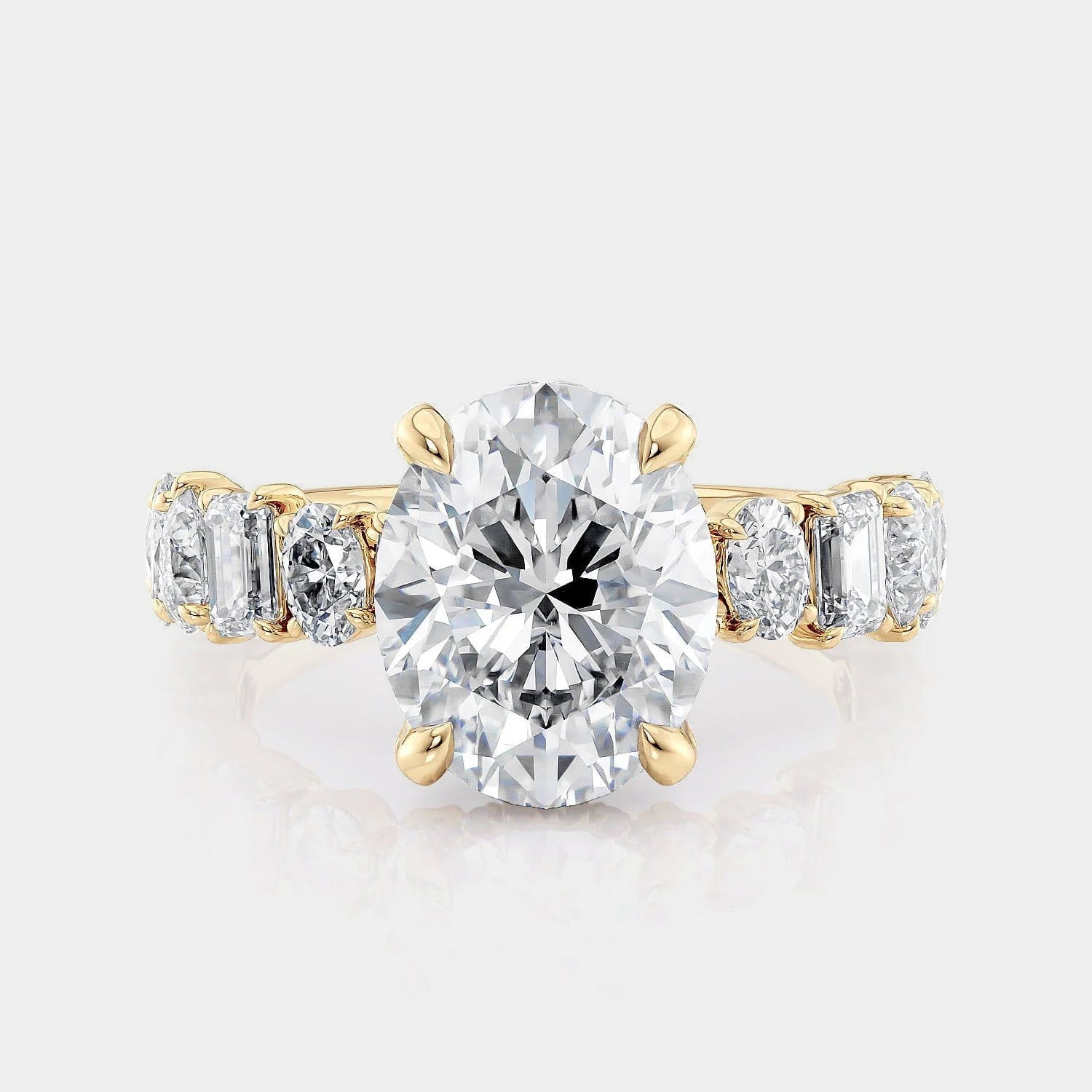 Oval Side Stone 18k Yellow Gold Engagement Ring - R814