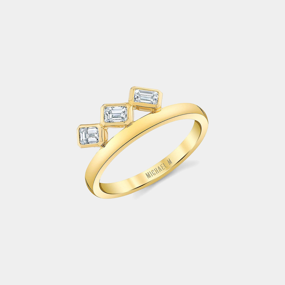Mini Montage Floating Emerald Cut Diamond Ring in 18K Yellow Gold