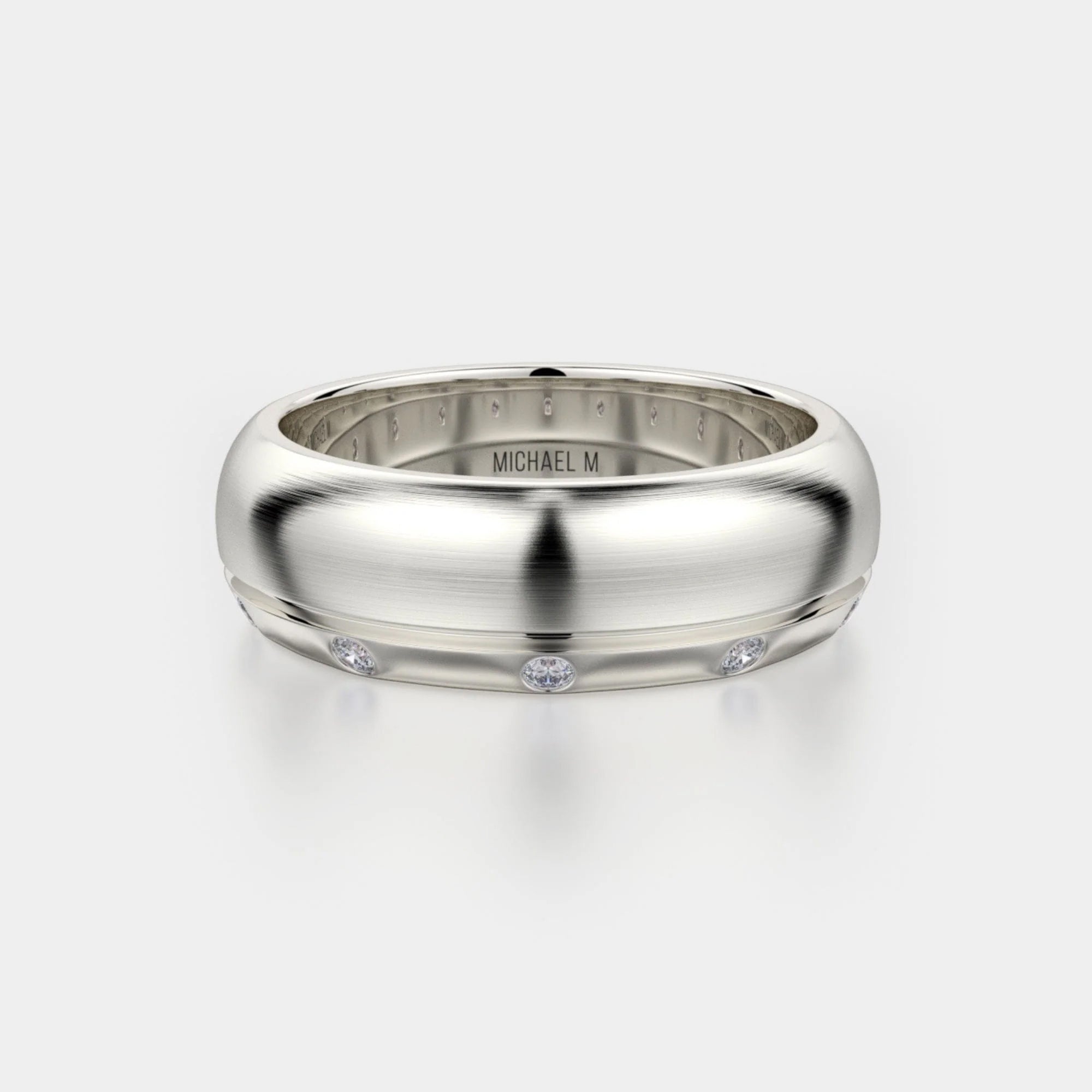 Brushed Diamond Accent Wedding Ring 14k White Gold – MB105