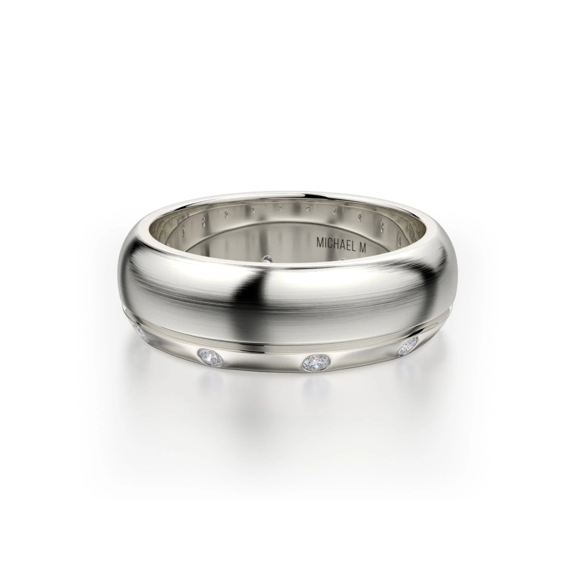 Brushed Diamond Accent Wedding Ring 18k White Gold – MB105