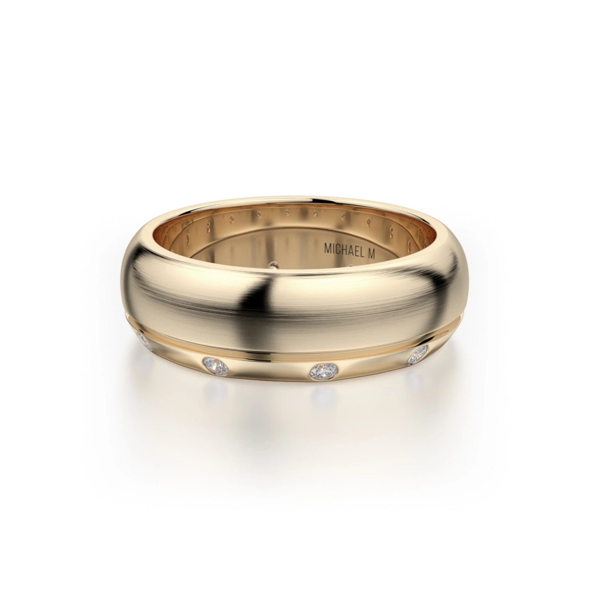 Brushed Diamond Accent Wedding Ring 14k Yellow Gold – MB105