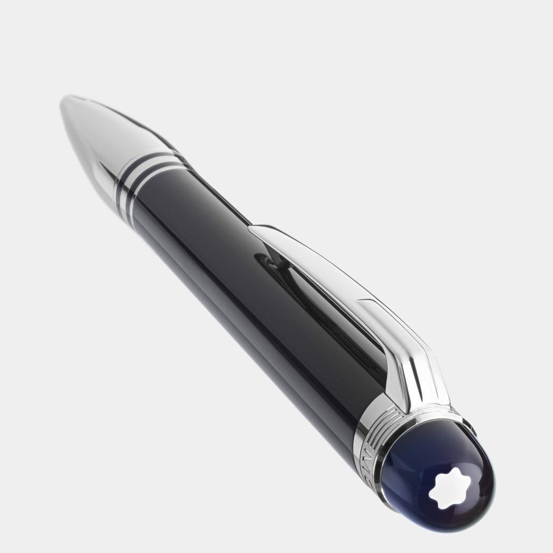 Luxury pen with a black and silver design on a white background