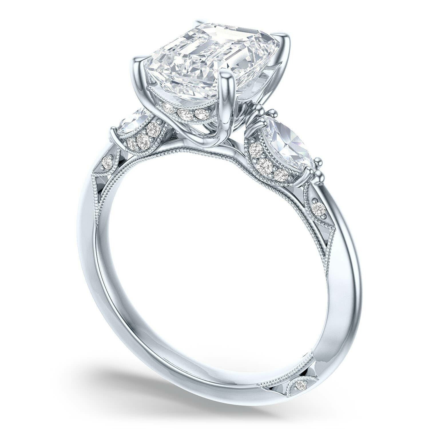 Emerald 3-Stone Platinum Engagement Ring - 2685