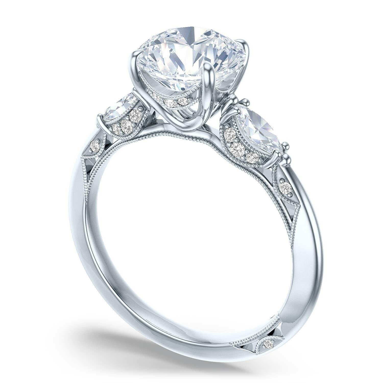 Round 3-Stone Platinum Engagement Ring - 2685