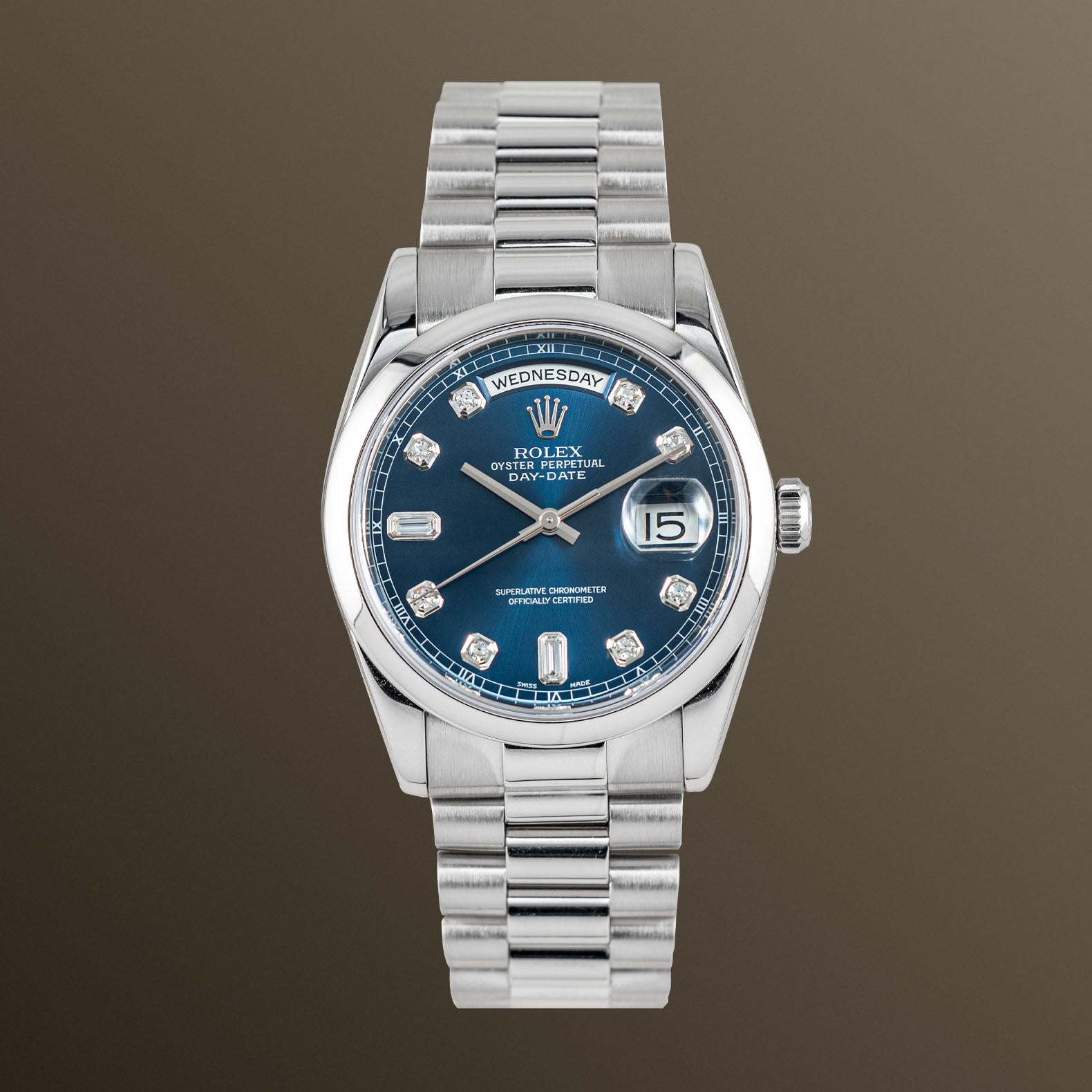 Rolex Day-Date Platinum 36mm Blue Diamond Dial - 118206