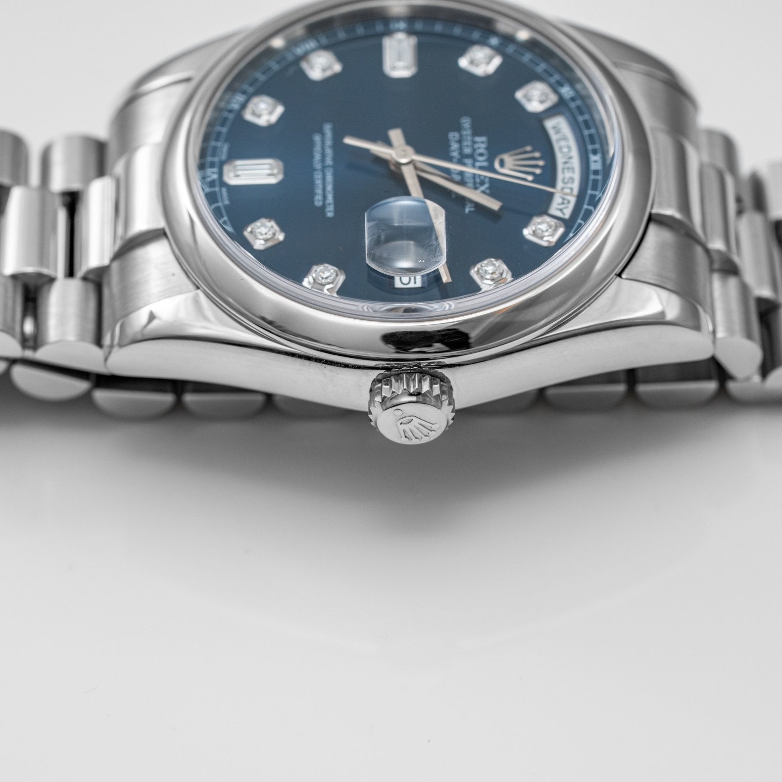 Rolex Day-Date Platinum 36mm Blue Diamond Dial - 118206