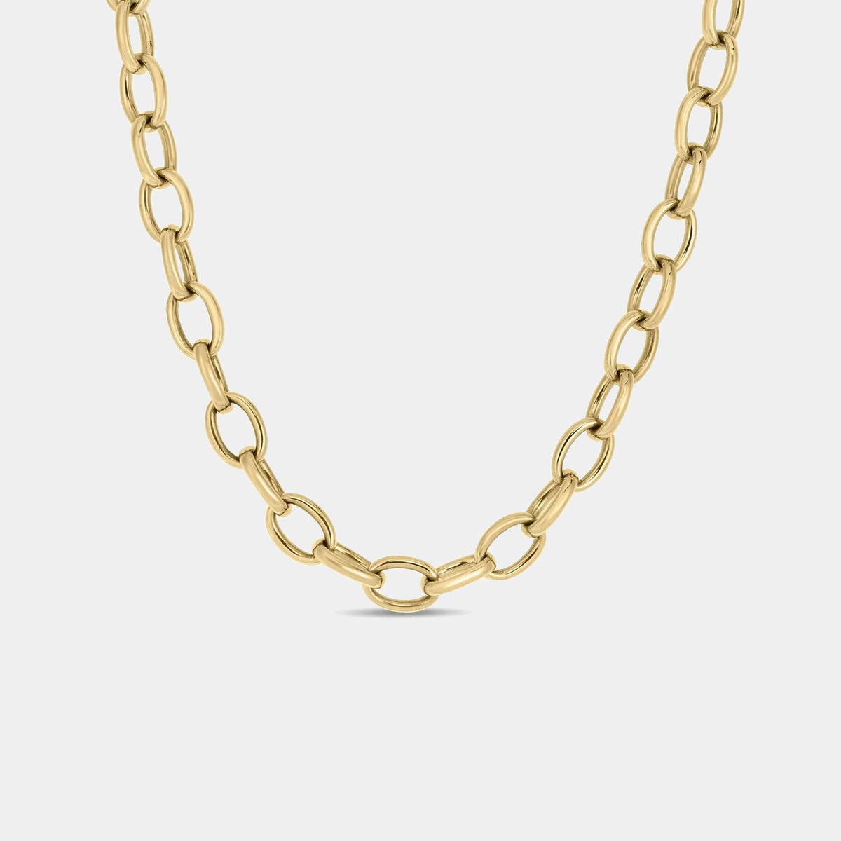 Designer Gold Oval Link Charm Necklace in 18K Yellow Gold