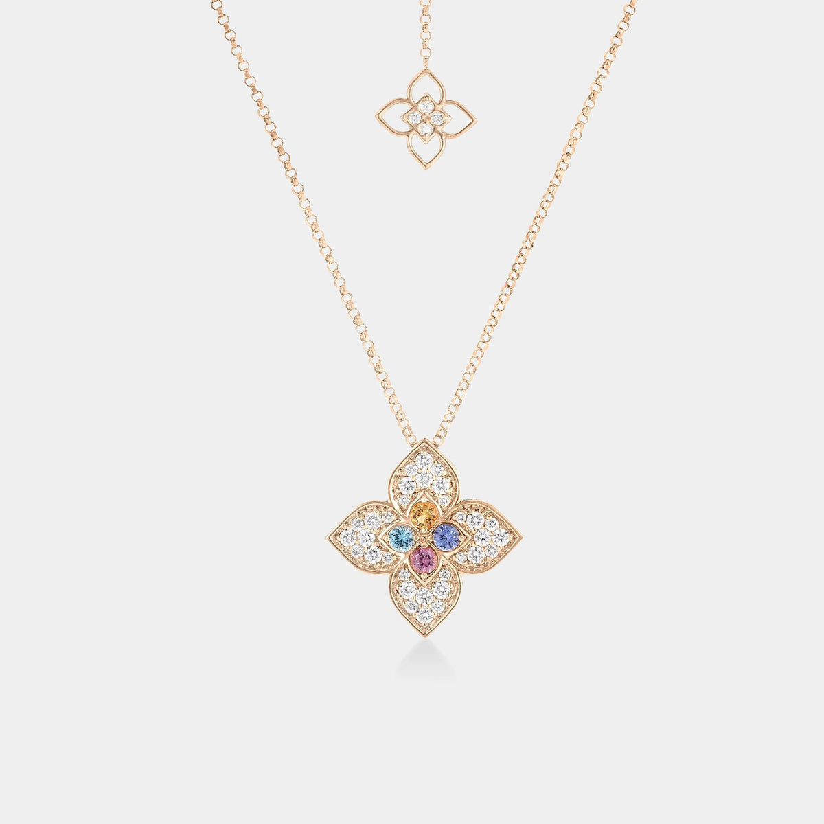 Venetian Princess Carnival Pavé Diamond & Mixed Stones Flower Long Necklace