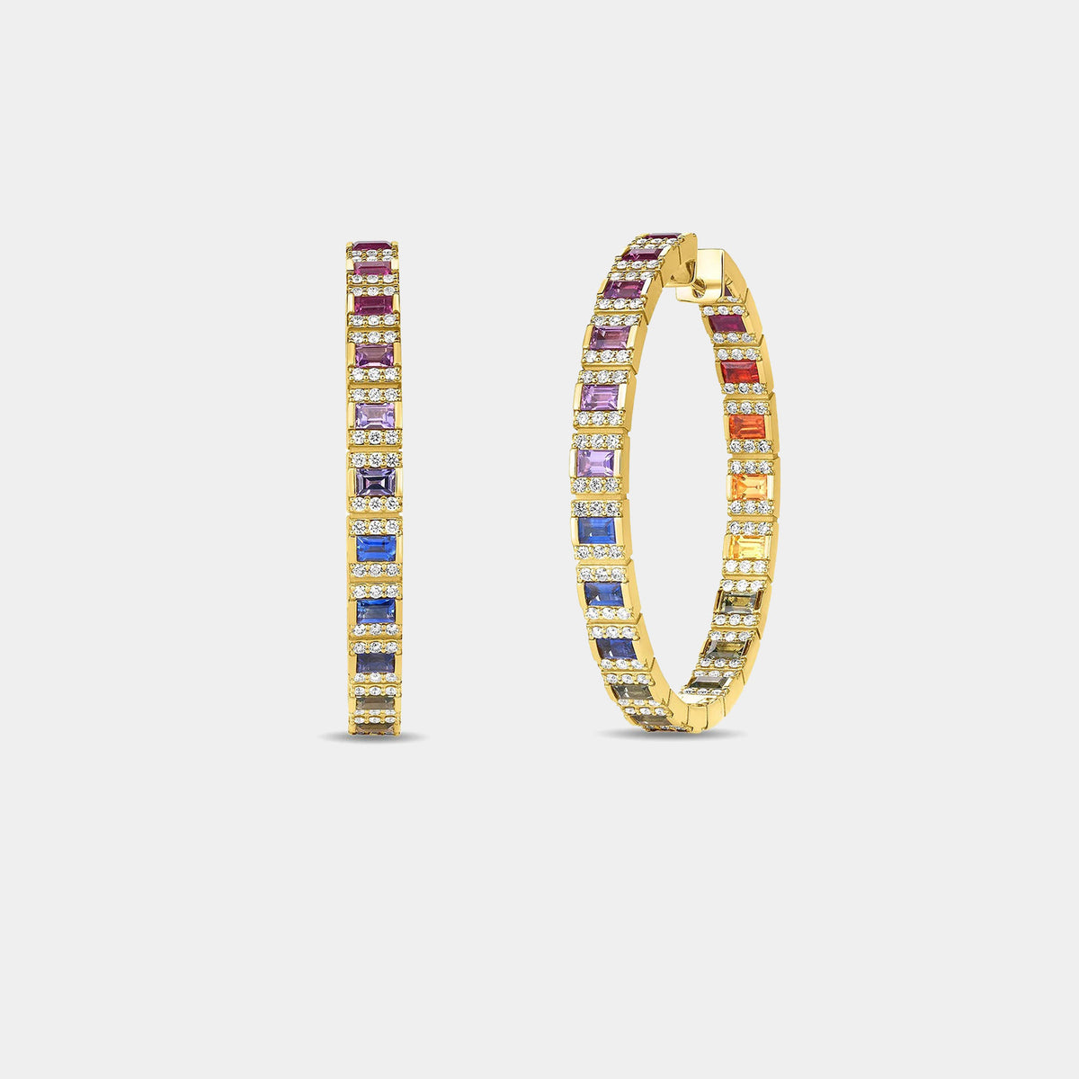 Obelisco Pavé Diamond & Mixed Sapphire Hoop Earrings