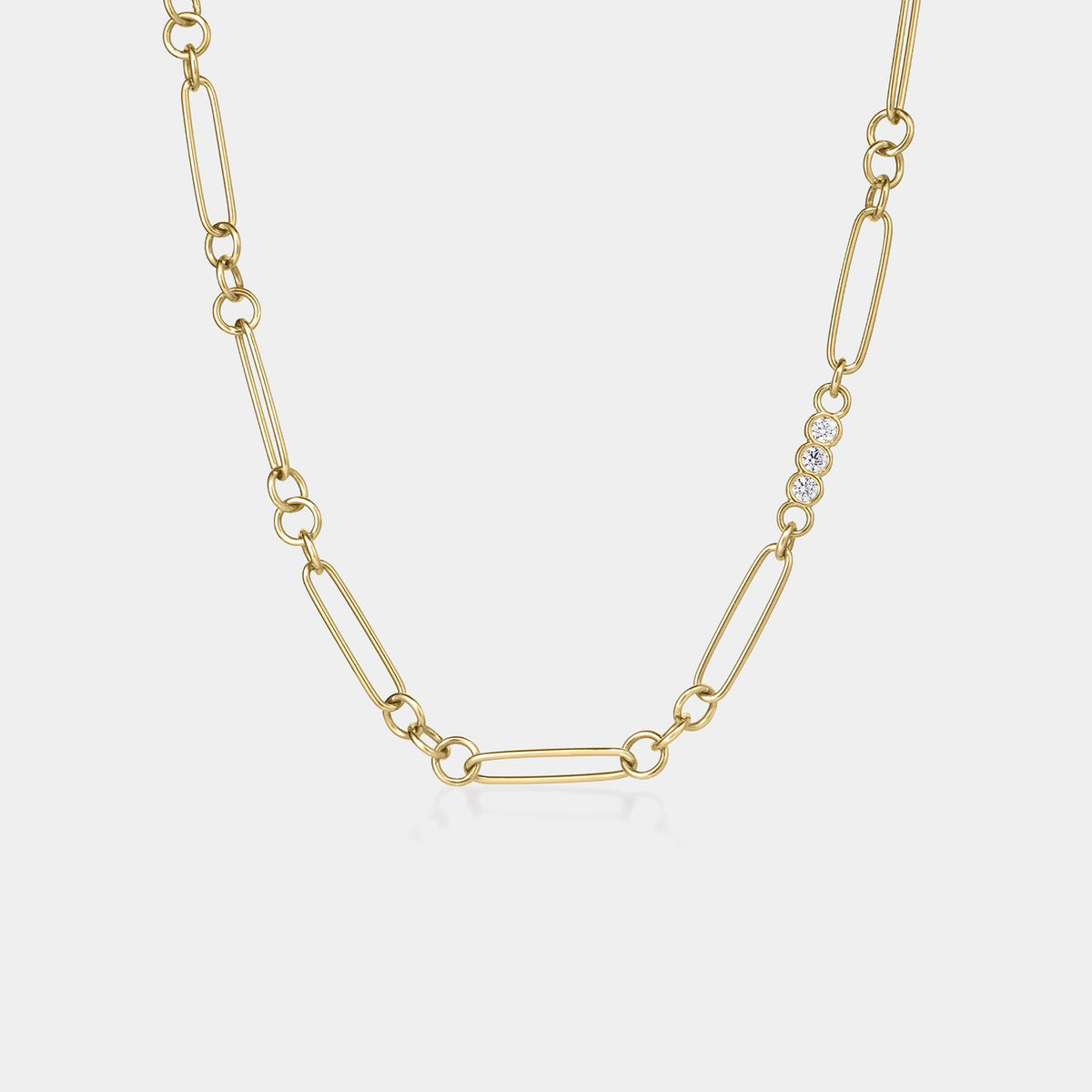 Designer Gold Alternating Link and Diamond Accent Chain Necklace in 18K Yellow Gold