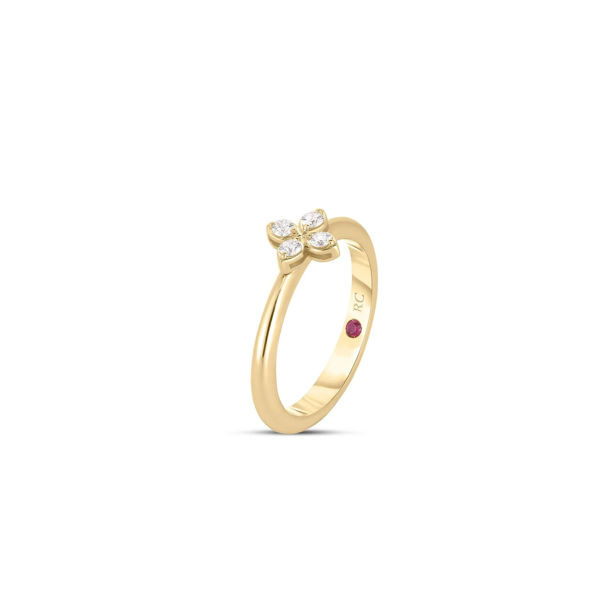 Love in Verona Small Pavé Diamond Flower Ring in 18K Yellow Gold