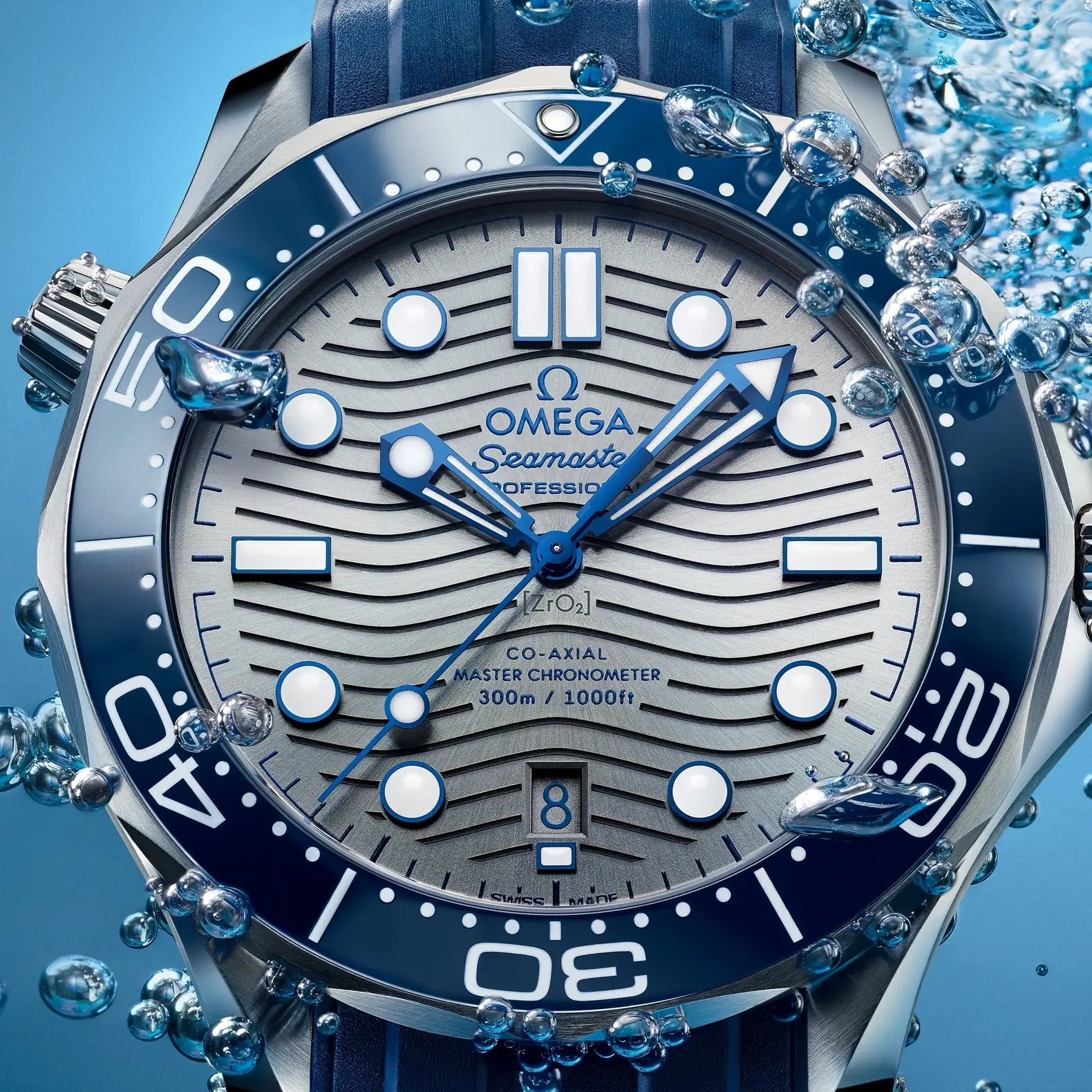 Seamaster Diver 300M - Blue Bezel Grey Dial on Rubber Strap