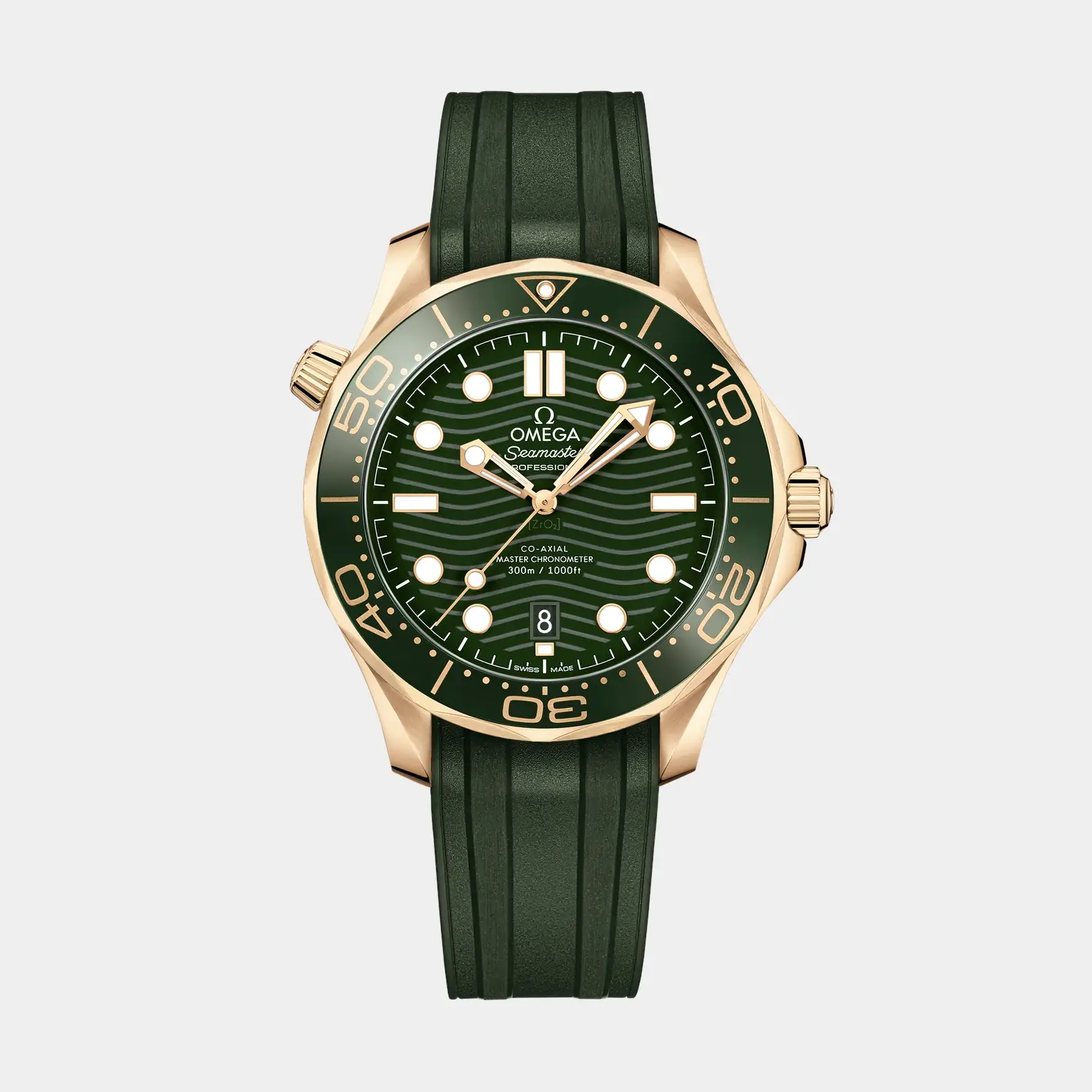 Seamaster Diver 300M Moonshine Gold - Green Dial on Rubber Strap
