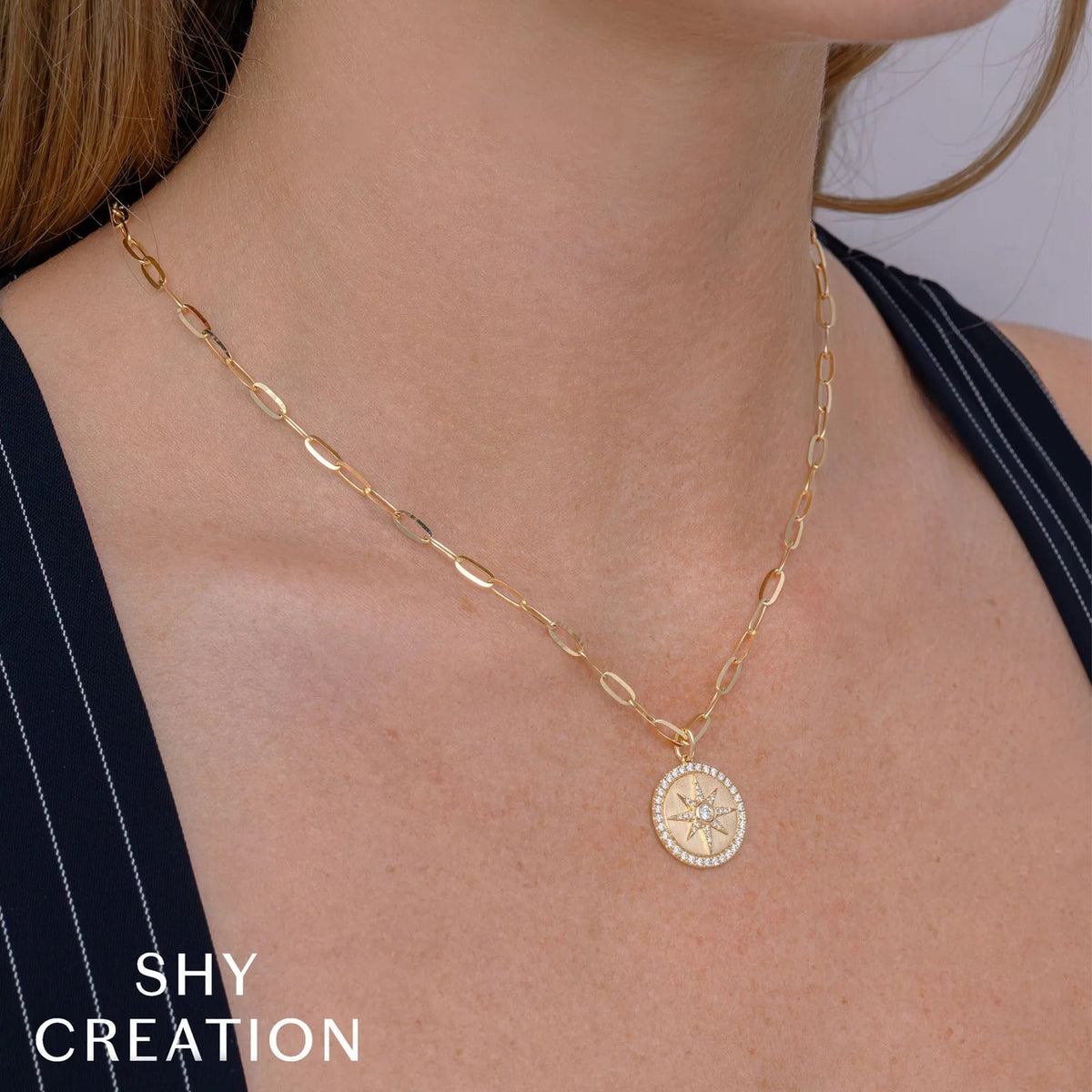 Kate Diamond Star Paperclip Link Necklace in 14K Yellow Gold