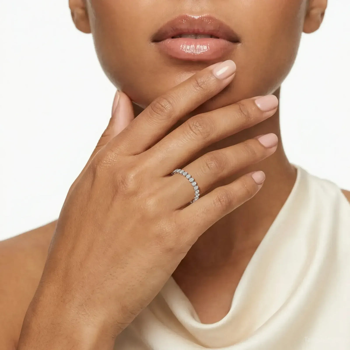 Oval Diamond Eternity Ring in 18K White Gold