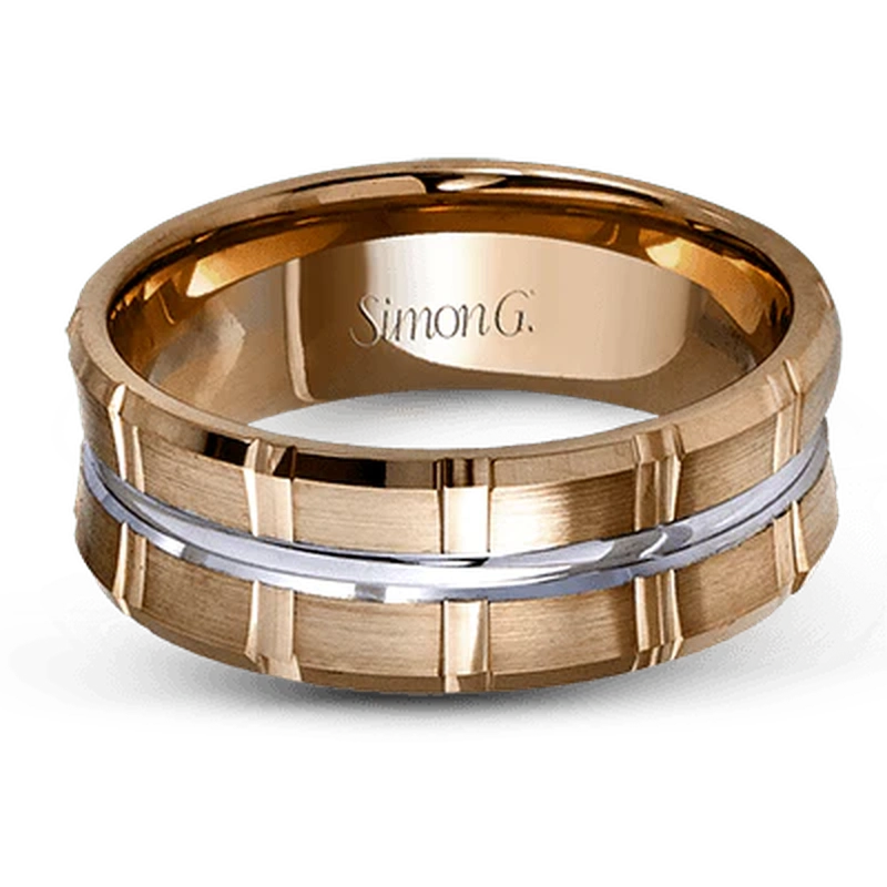Modern Grooved Wedding Ring 14k Rose/White Gold - LG110