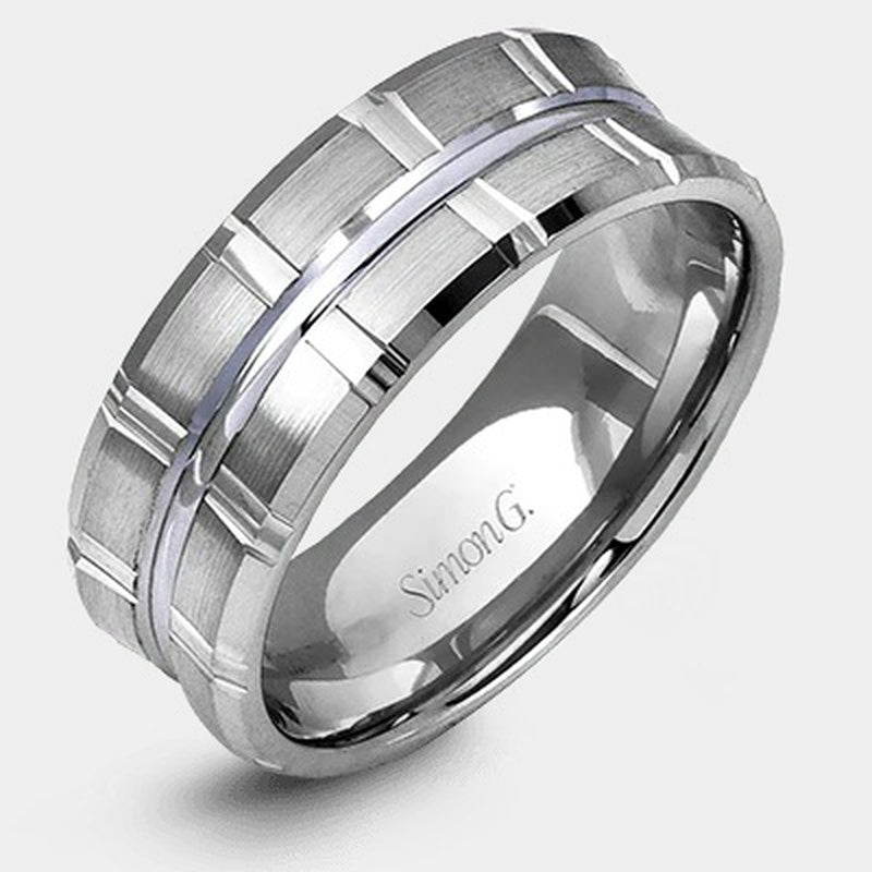 Modern Grooved Wedding Ring 14k White Gold - LG110