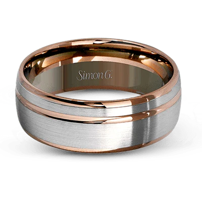Classic Grooved Wedding Ring 18k Rose/White Gold - LG117