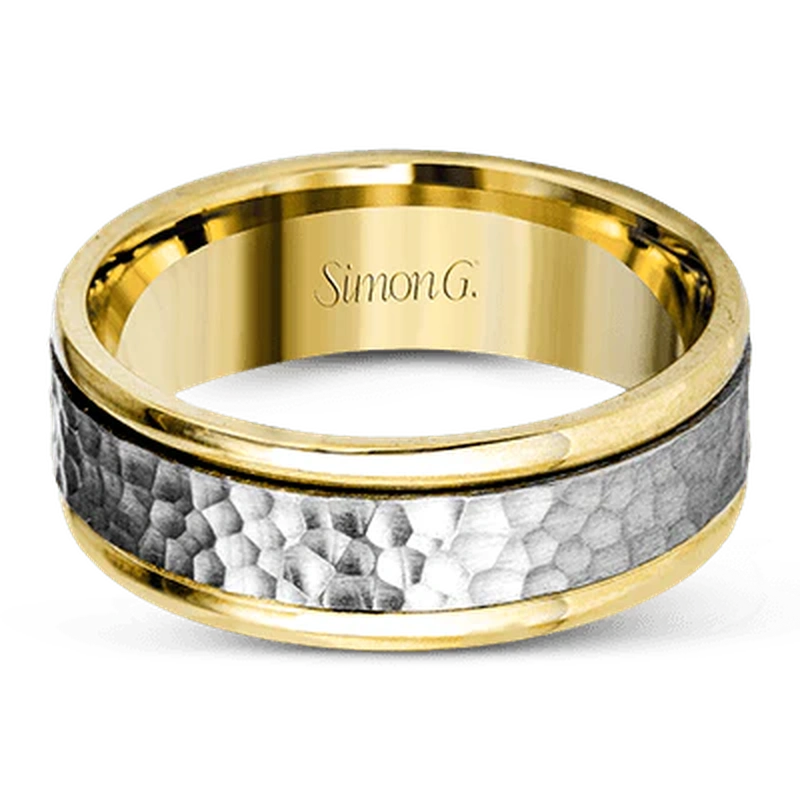Hammered Wedding Ring 14k White/Yellow Gold - LG140