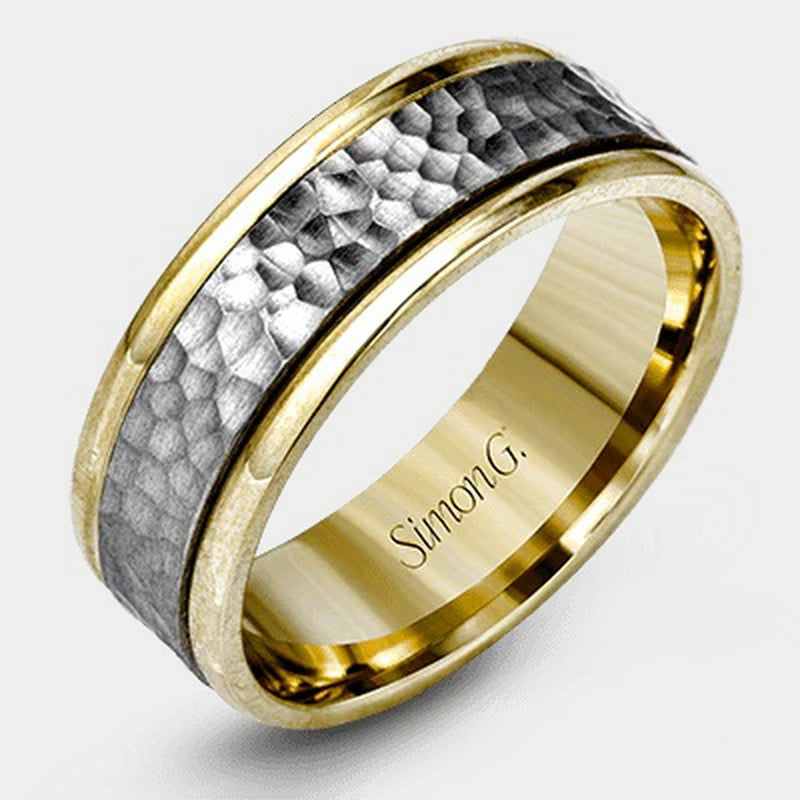 Hammered Wedding Ring 14k White/Yellow Gold - LG140