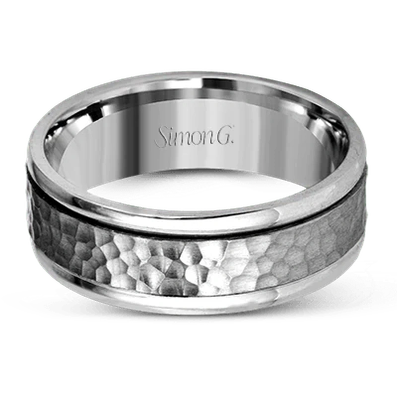 Hammered Wedding Ring 14k White Gold - LG140