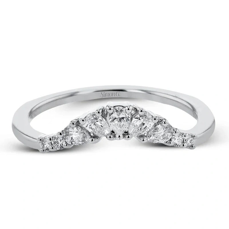 Contoured Diamond Wedding Ring 18k White Gold - LR4121