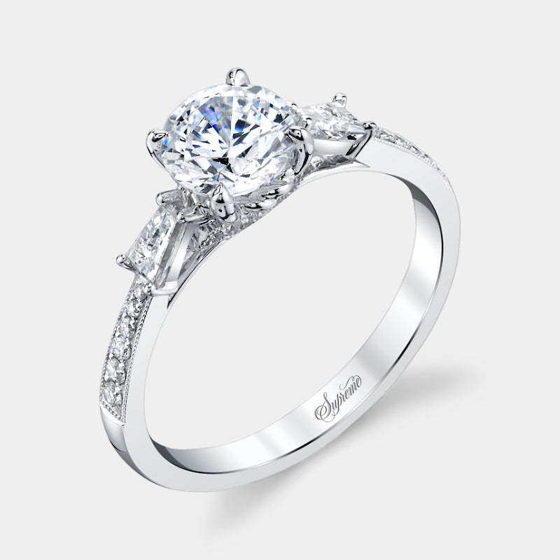 Round Three Stone Diamond Engagement Ring - SJU2131R