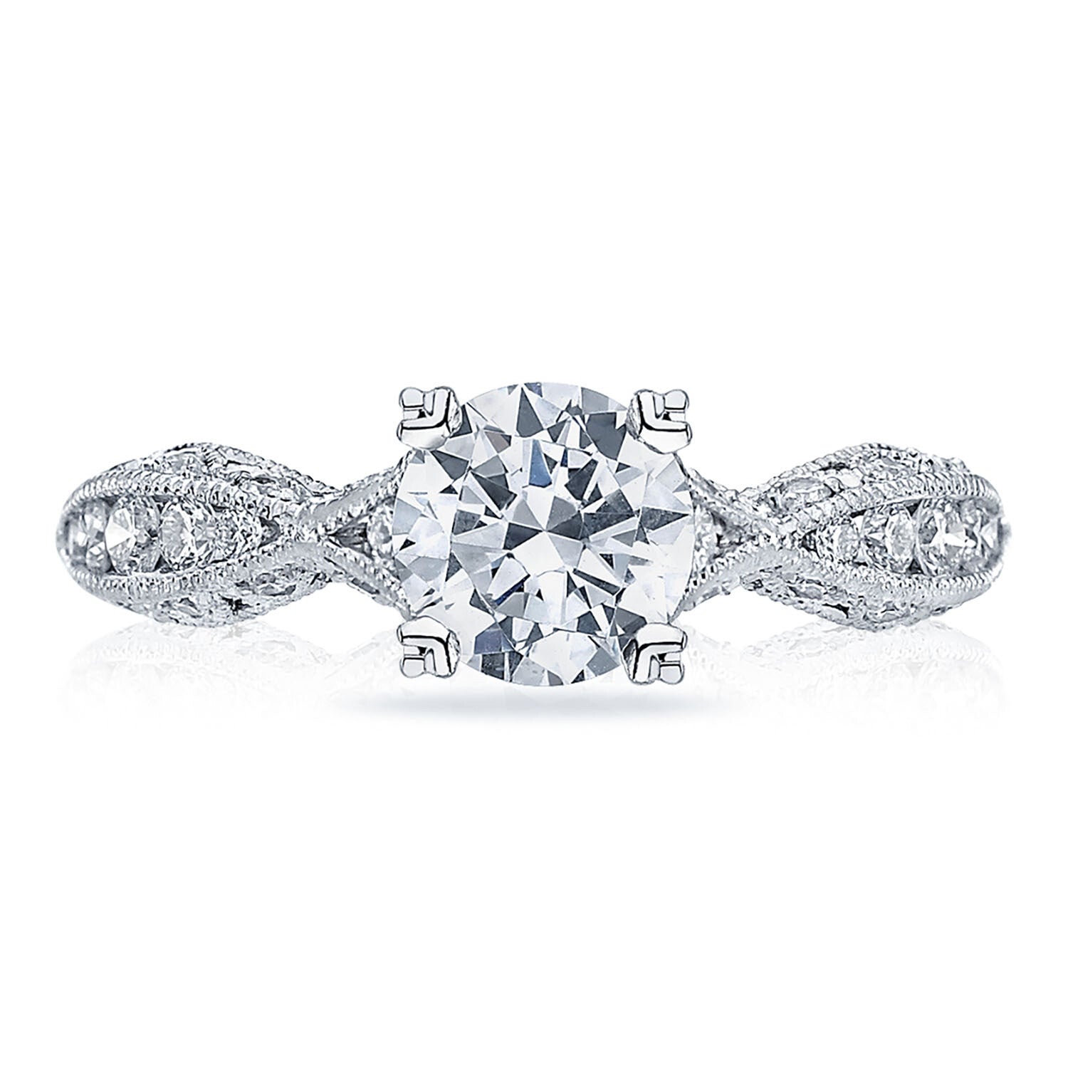 Round Side Stone Platinum Engagement Ring - 2578