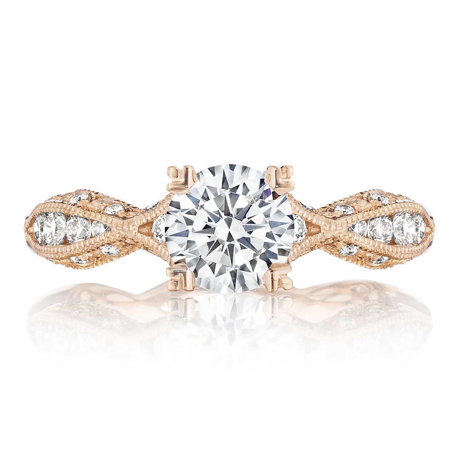 Round Side Stone 18K Rose Gold Engagement Ring - 2578