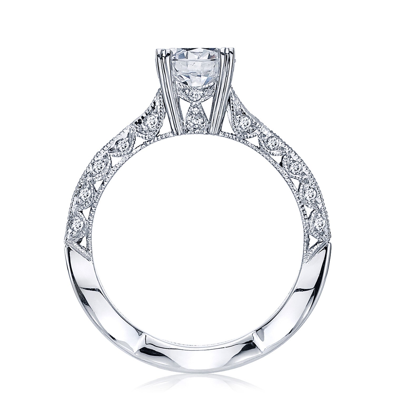 Round Side Stone 18K White Gold Engagement Ring - 2578