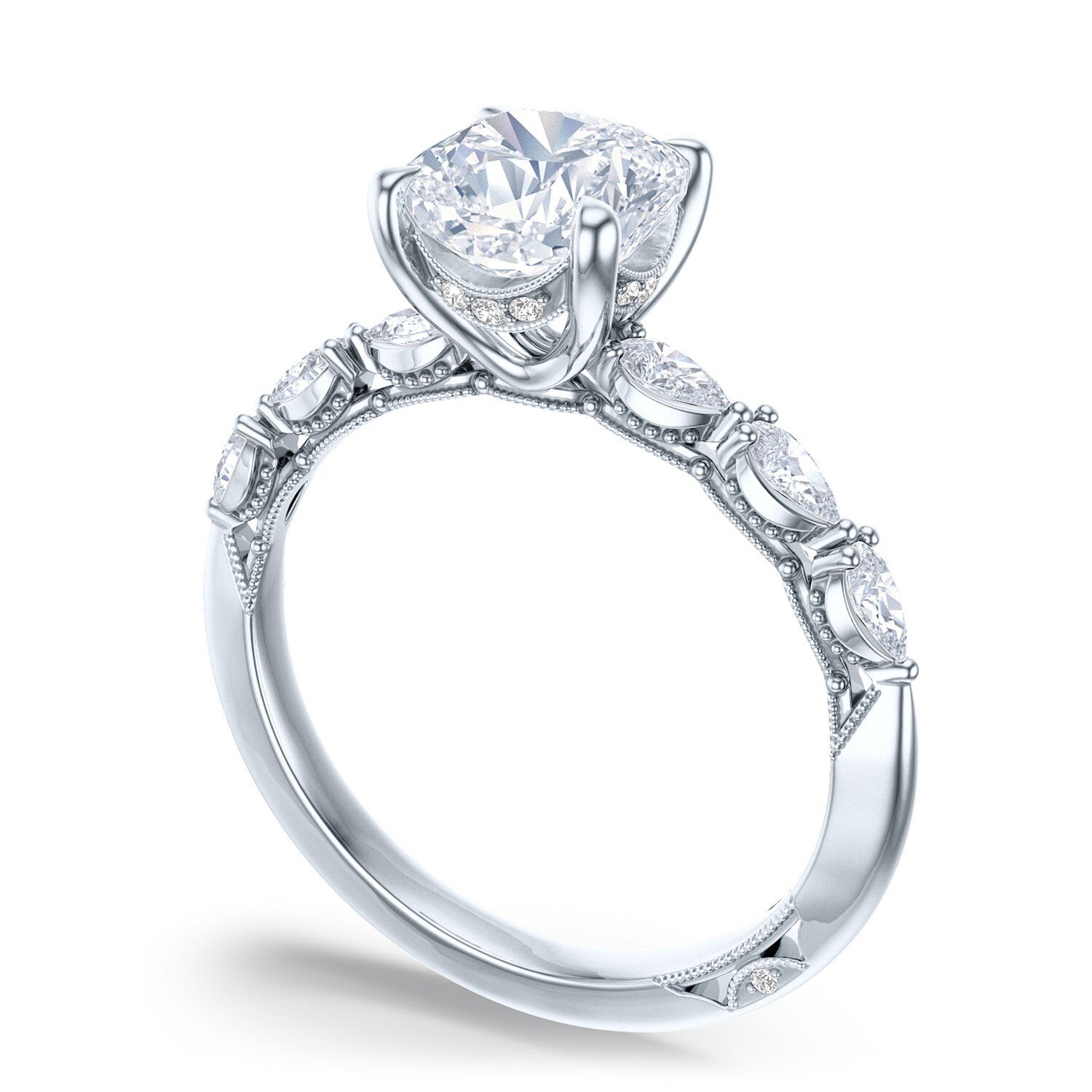 Cushion Side Stone Platinum Engagement Ring - 2687