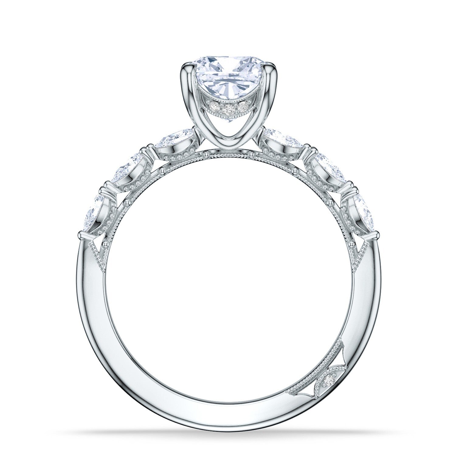 Cushion Side Stone Platinum Engagement Ring - 2687