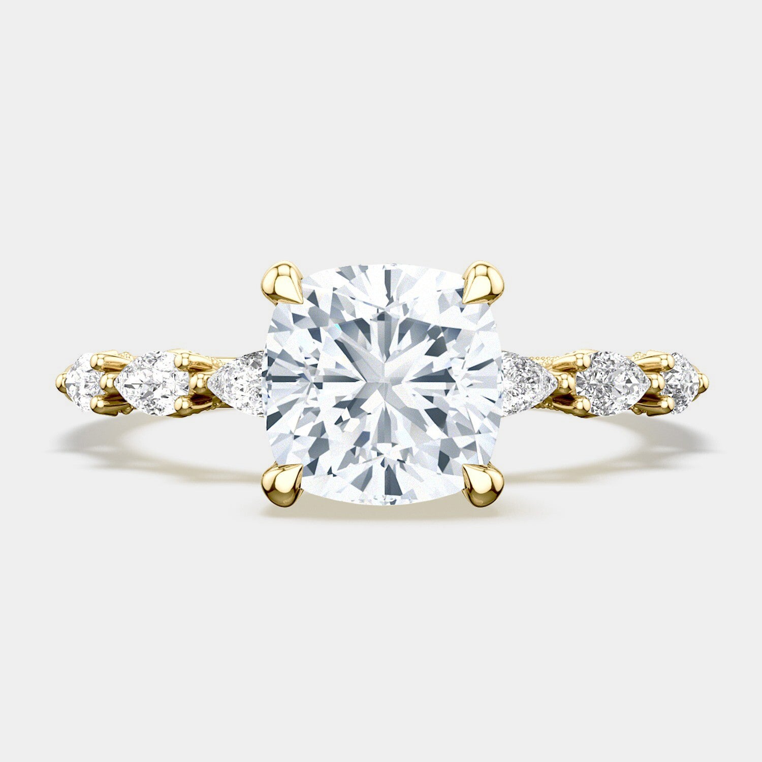 Cushion Side Stone 18K Yellow Gold Engagement Ring - 2687