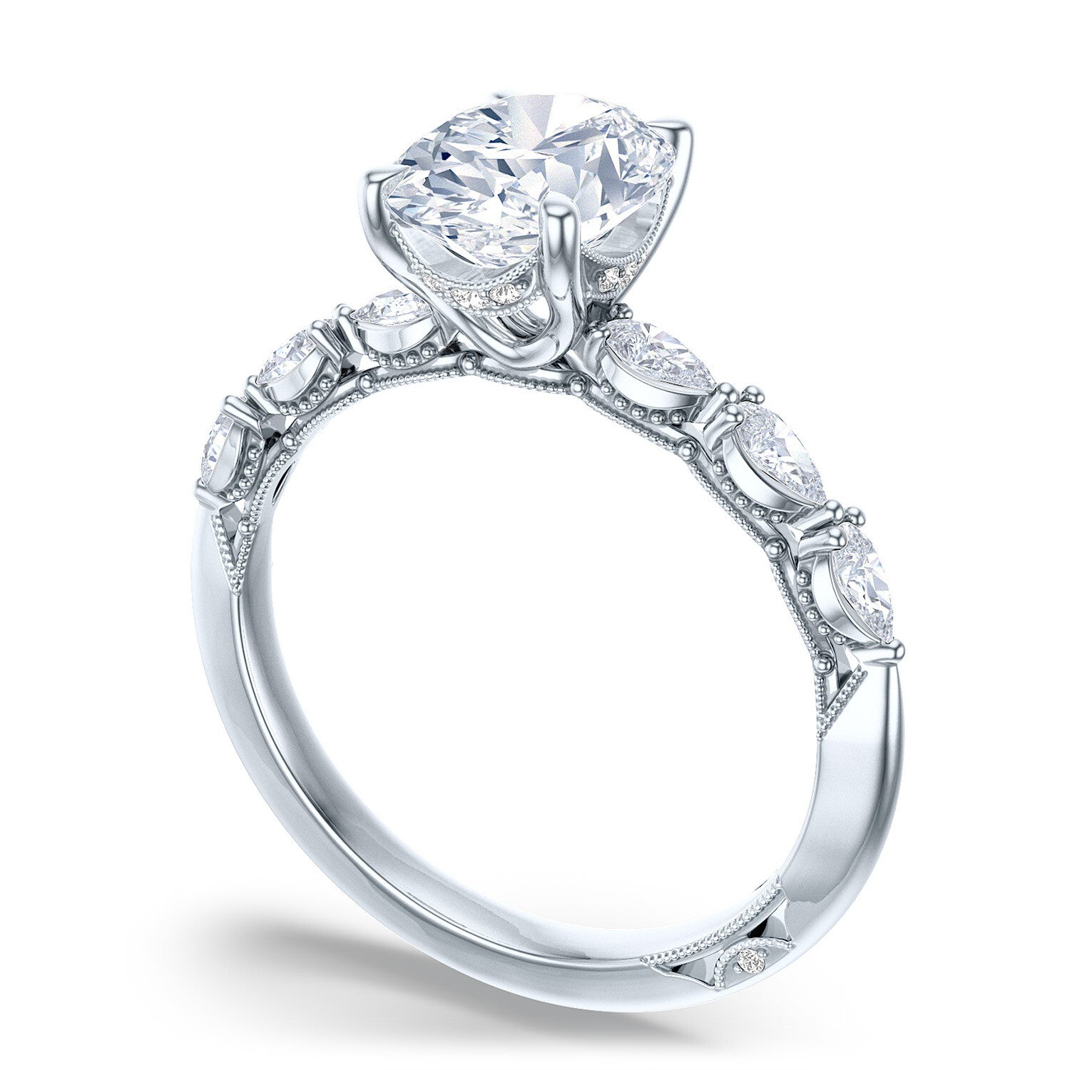 Oval Side Stone Platinum Engagement Ring - 2687