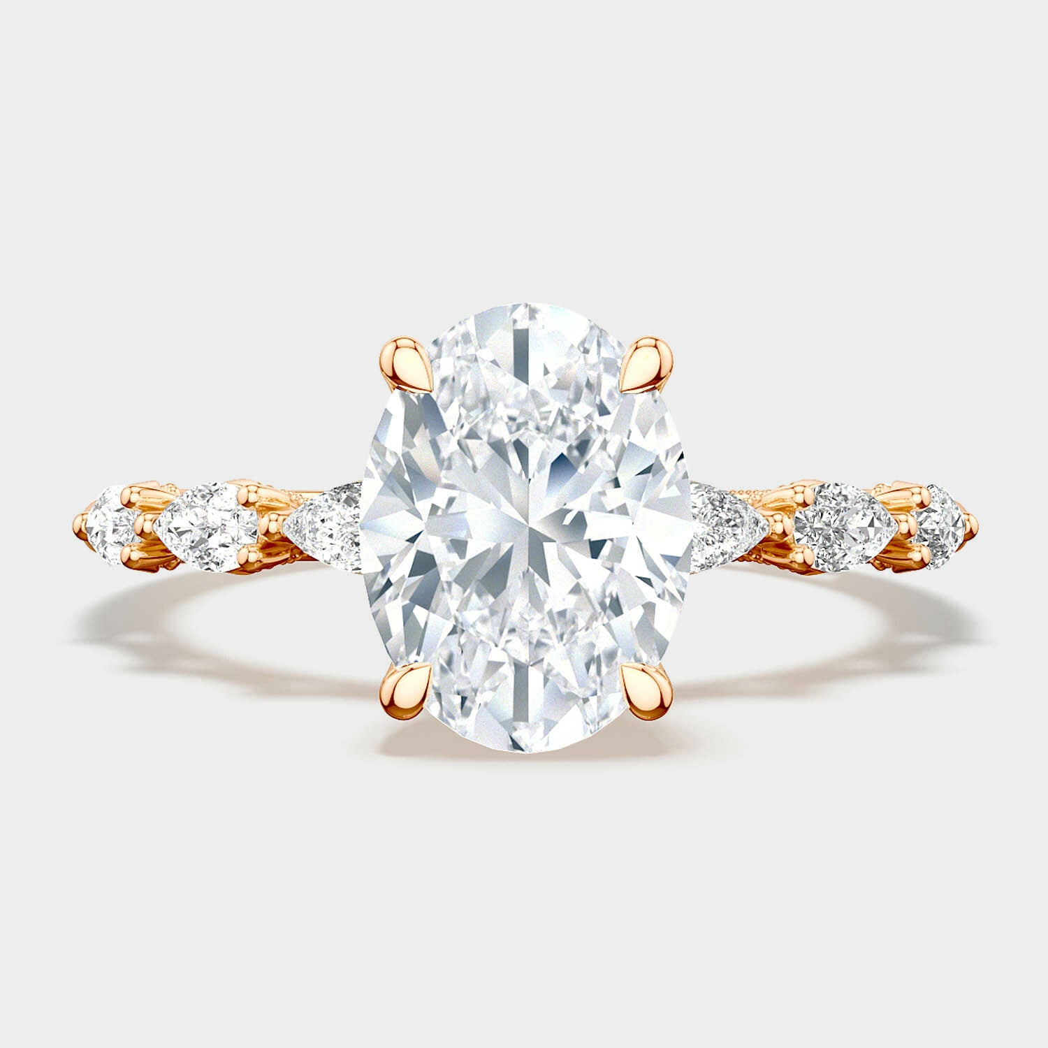 Oval Side Stone 18K Rose Gold Engagement Ring - 2687