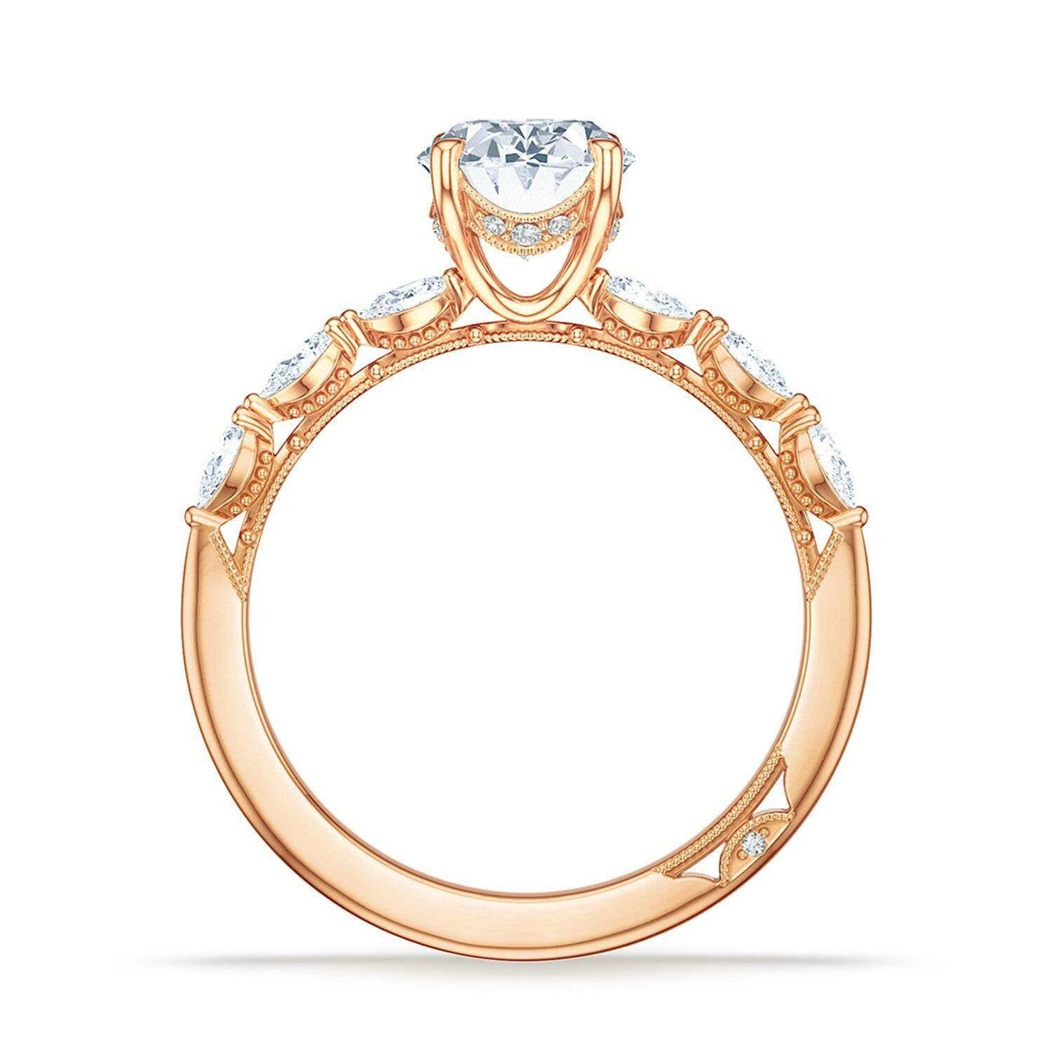 Oval Side Stone 18K Rose Gold Engagement Ring - 2687