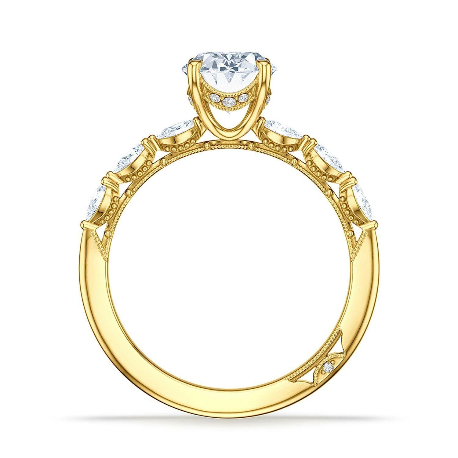 Oval Side Stone 18K Yellow Gold Engagement Ring - 2687