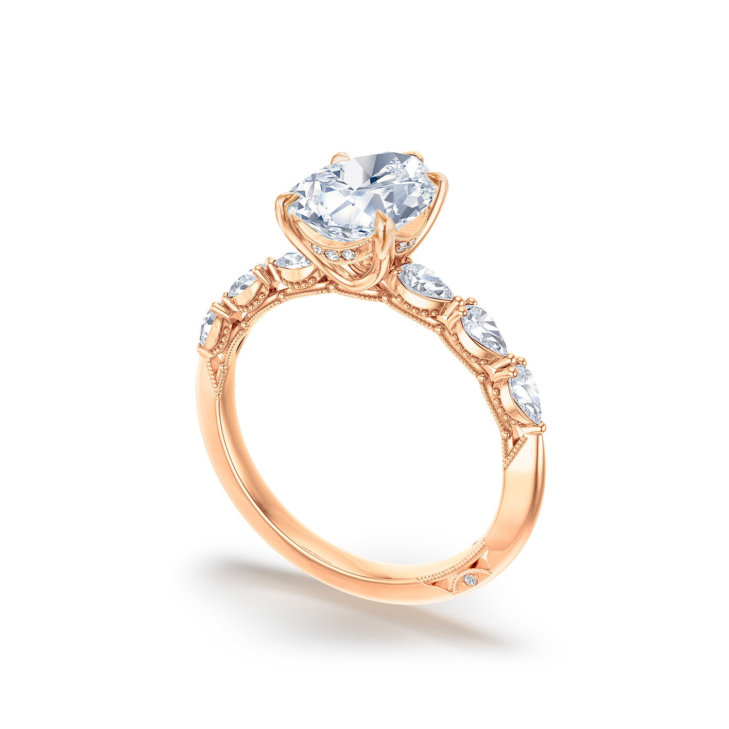 Pear Side Stone 18K Rose Gold Engagement Ring - 2687