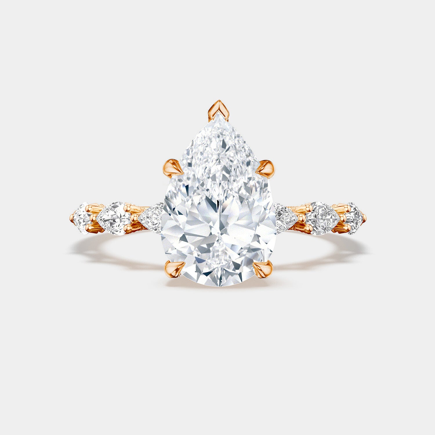 Pear Side Stone 18K Rose Gold Engagement Ring - 2687